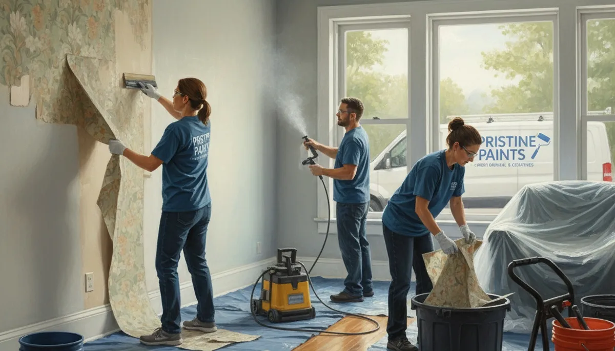 Wallpaper removal service in Tulsa, OK by Tulsa Paint Pros for clean, safe wall prep